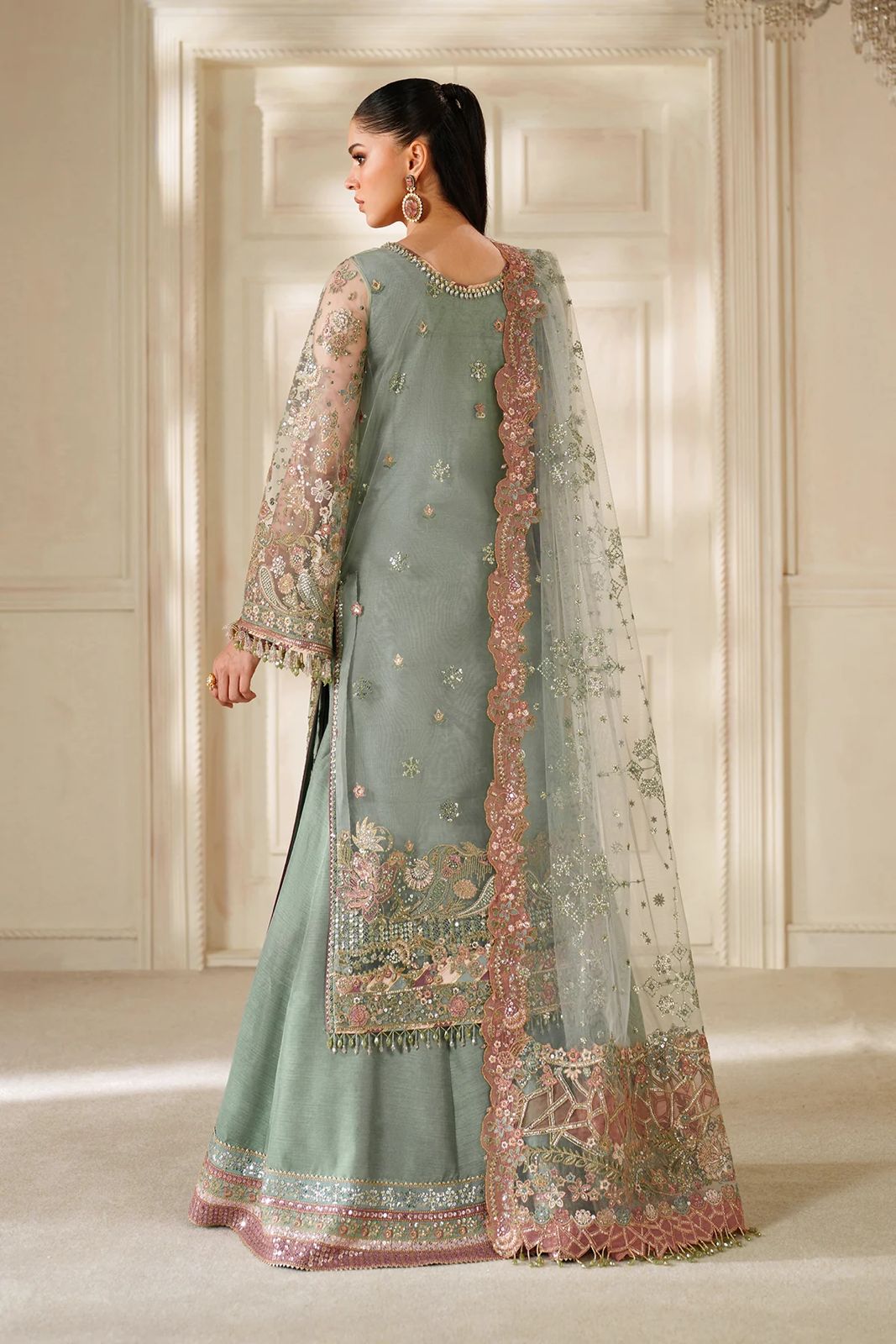 Pure Chiffon Heavy Embroidered Wedding Dress - WW435