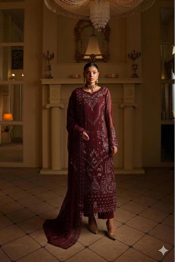 Pure Chiffon Heavy Embroidered Wedding Dress - WW443