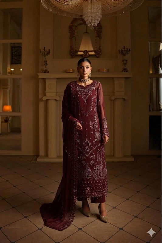 Pure Chiffon Heavy Embroidered Wedding Dress - WW443