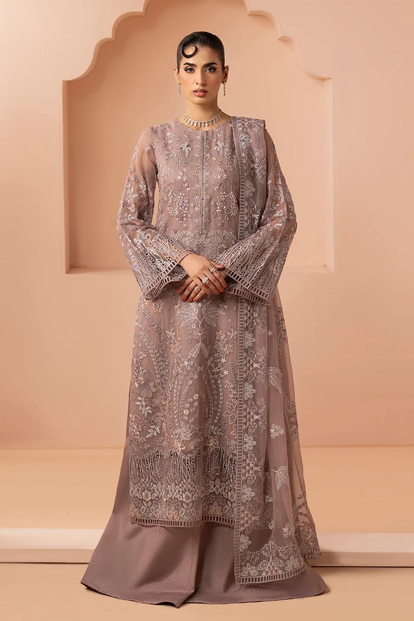 Pure Chiffon Grey Embroidered Formal Dress - WW522