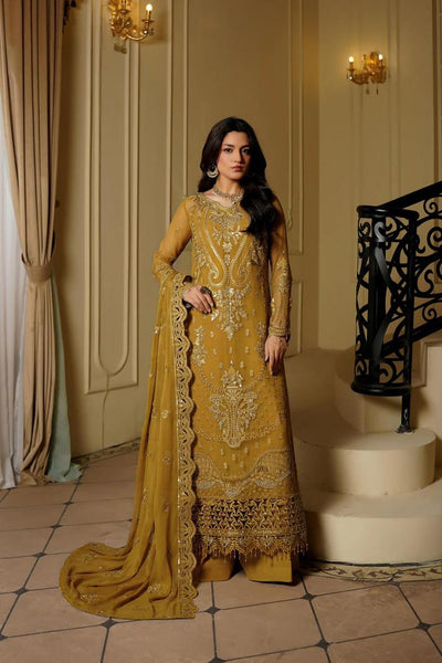Pure Chiffon Mustard Embroidered Formal Dress - PW521