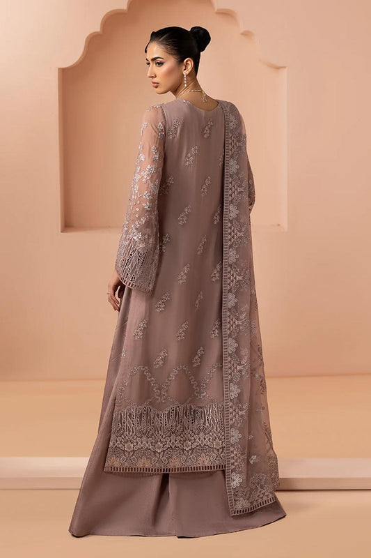 Pure Chiffon Grey Embroidered Formal Dress - WW522