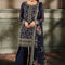Pure Chiffon Navy Blue Embroidered Formal Dress - WW523