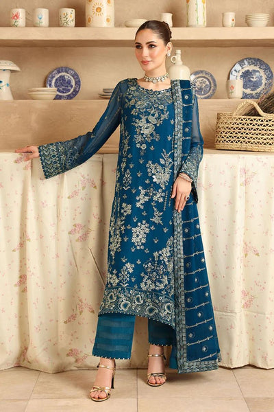 Pure Chiffon Royal Blue Embroidered Formal Dress - PW520