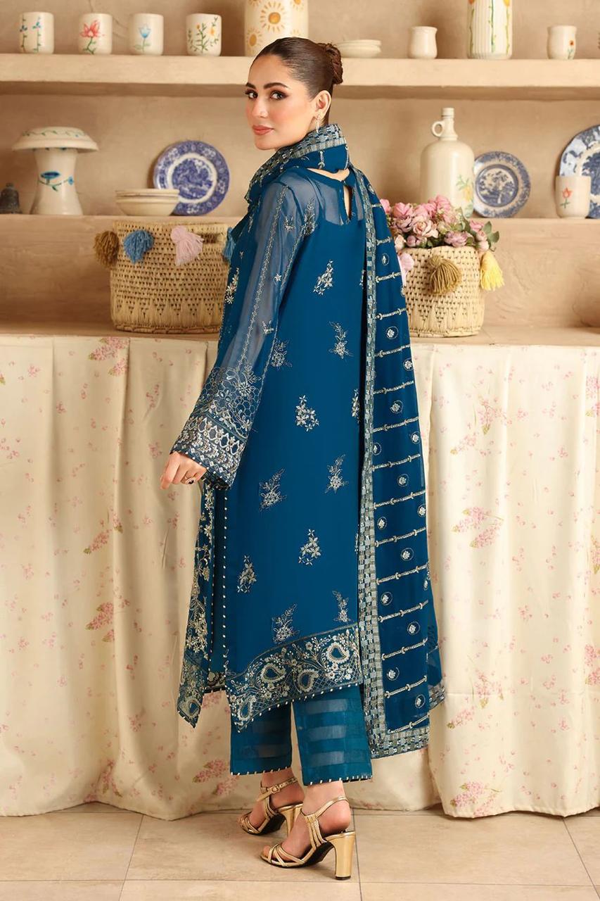 Pure Chiffon Royal Blue Embroidered Formal Dress - PW520