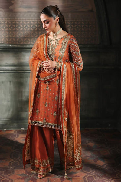 Pure Chiffon Burnt Orange Embroidered Formal Dress - WW519