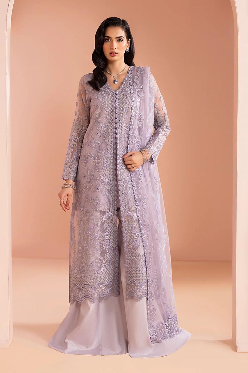 Pure Chiffon Lavender Embroidered Formal Dress - WW517