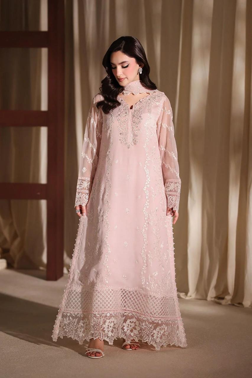 Pure Chiffon Light Pink Embroidered Formal Dress - PW515