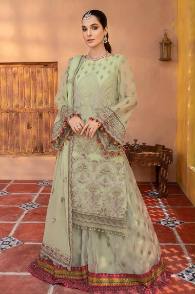 Pure Chiffon Pista Green Embroidered Formal Dress - WW514
