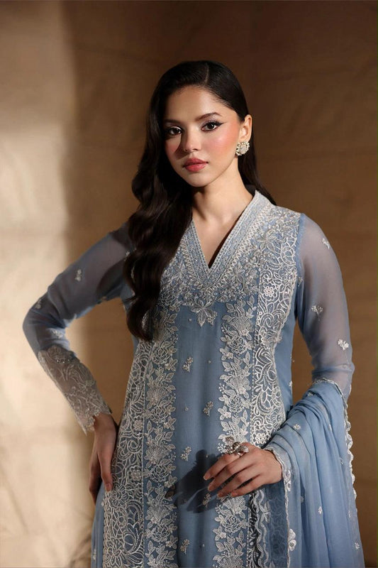Pure Chiffon Sky Blue Embroidered Wedding Dress - WW513