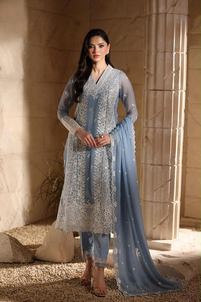 Pure Chiffon Sky Blue Embroidered Wedding Dress - WW513