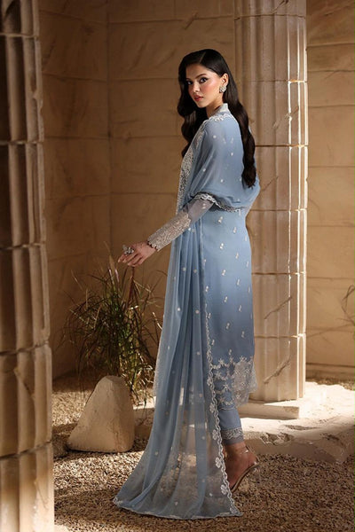 Pure Chiffon Sky Blue Embroidered Wedding Dress - WW513