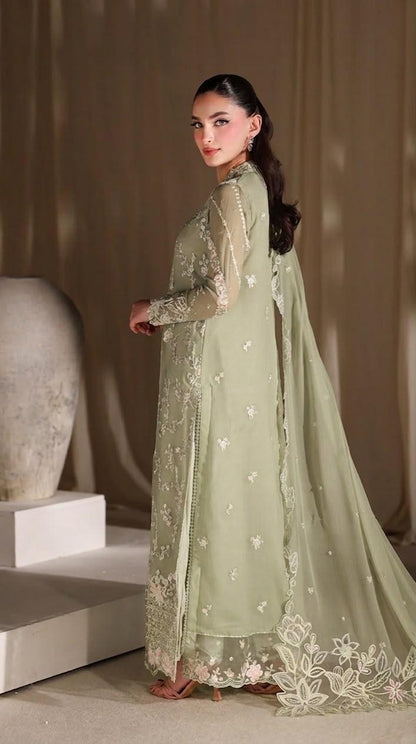Pure Chiffon Green Embroidered Wedding Dress - WW512