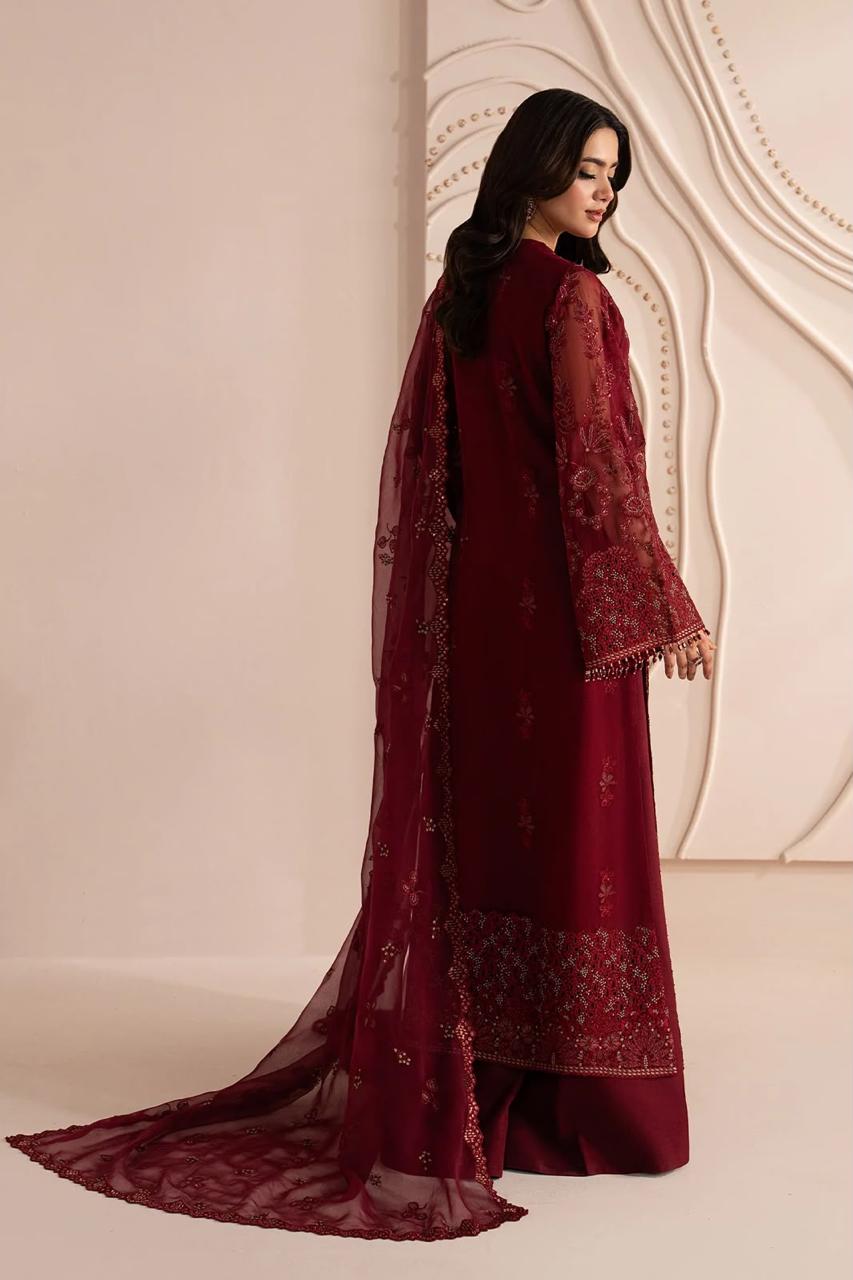 Pure Chiffon Red Embroidered Dress - WW605