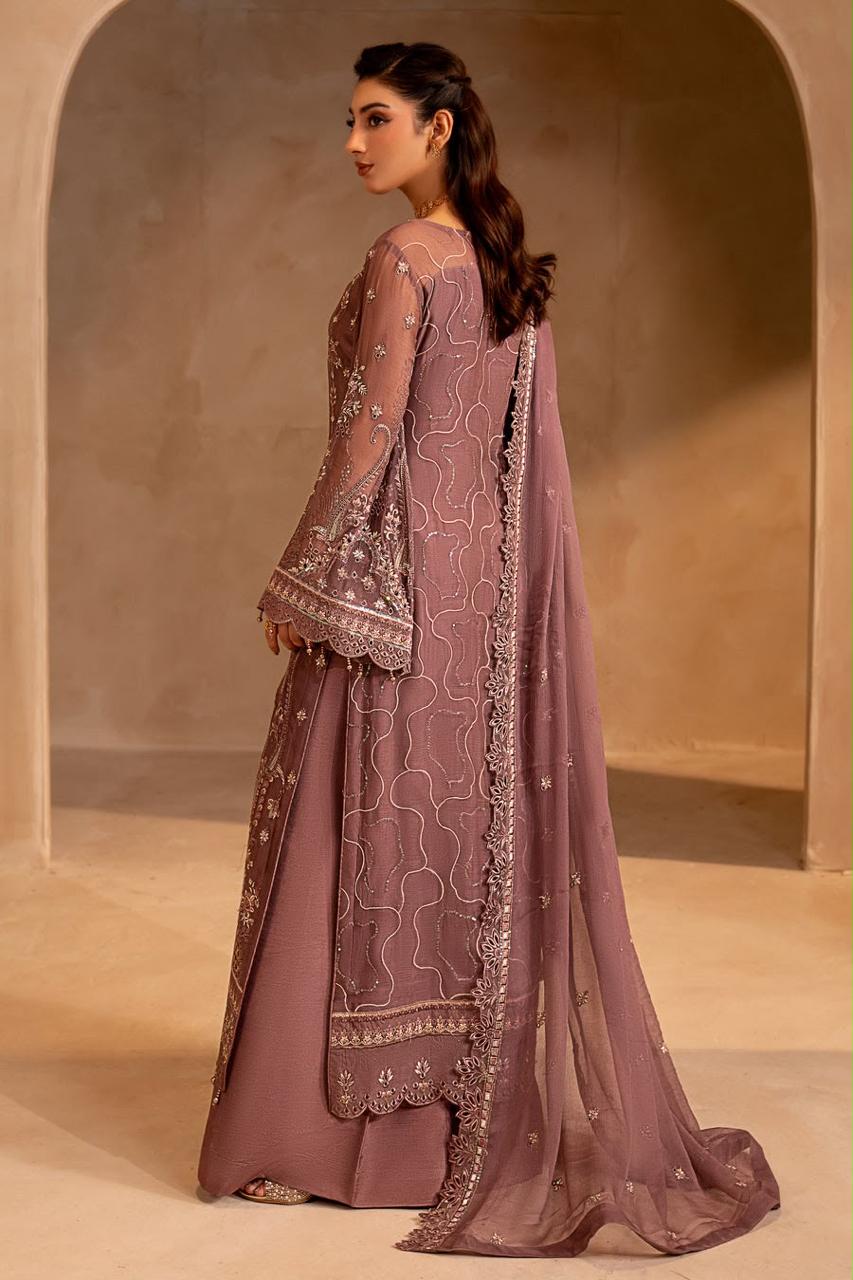 Pure Chiffon Dusted Brown Embroidered Dress - WW608