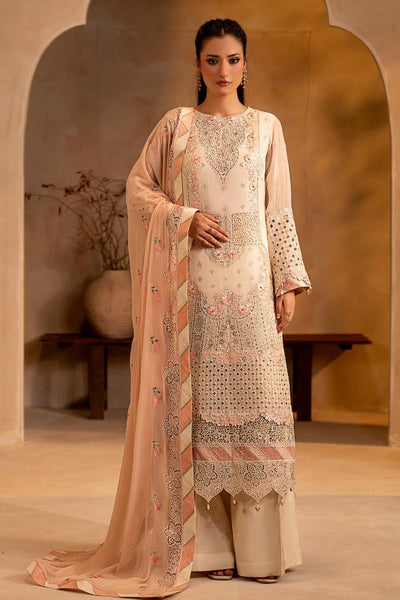 Pure Chiffon Cream & Pink Embroidered Dress - WW607