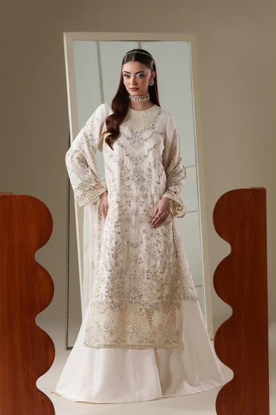 Pure Chiffon Off White Embroidered Dress - WW604