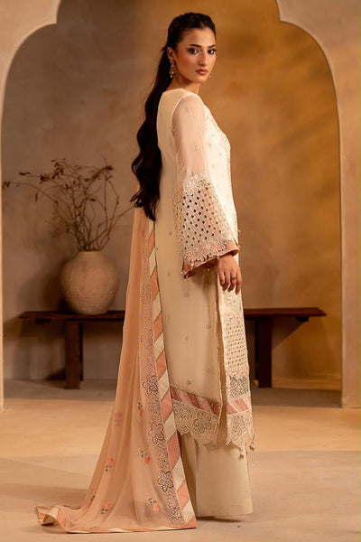 Pure Chiffon Cream & Pink Embroidered Dress - WW607