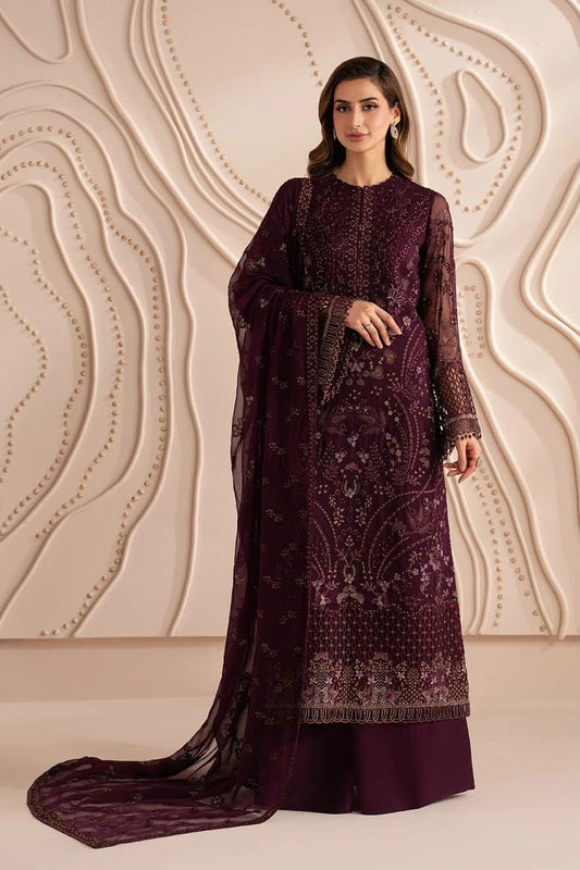 Pure Premium Chiffon Plum Embroidered Dress - WW606