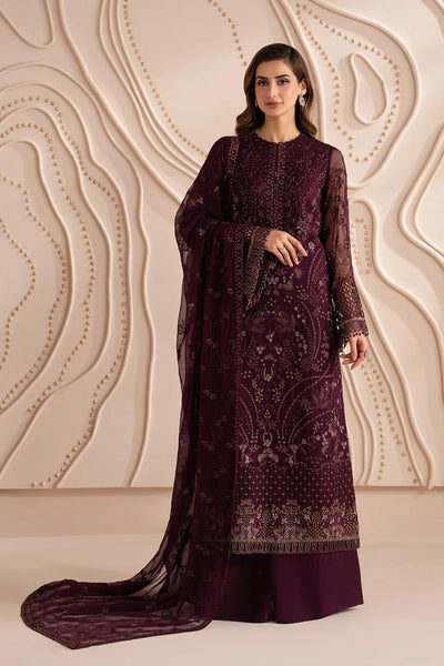 Pure Premium Chiffon Plum Embroidered Dress - WW606