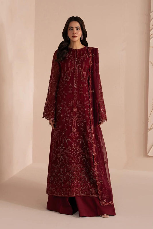 Pure Chiffon Red Embroidered Dress - WW605