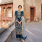 Pure Chiffon Teal Blue Embroidered Dress - WW603