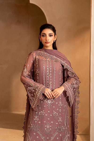 Pure Chiffon Dusted Brown Embroidered Dress - WW608