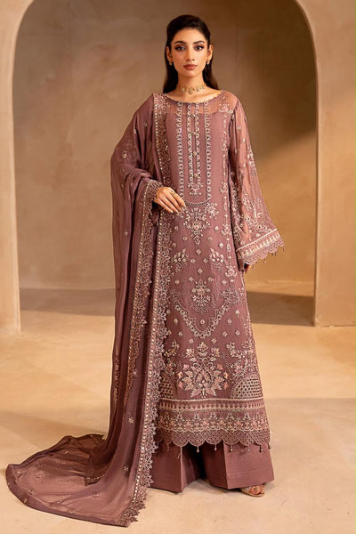 Pure Chiffon Dusted Brown Embroidered Dress - WW608