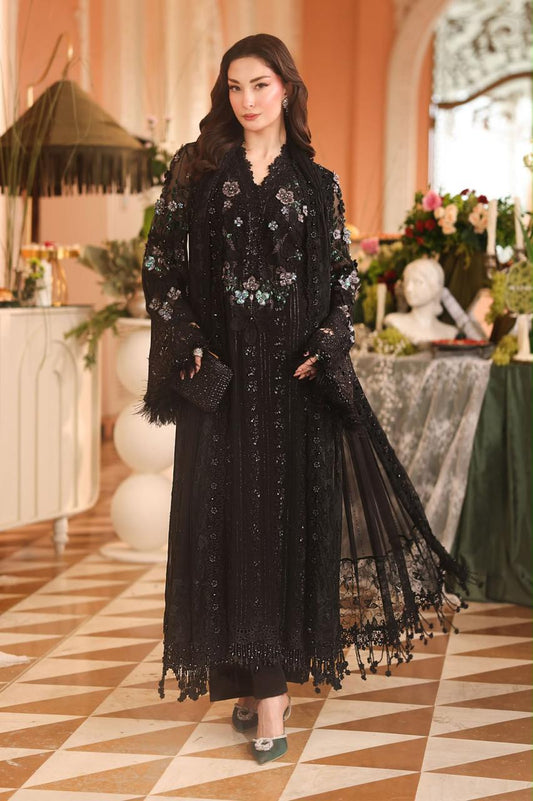 Pure Chiffon Black Embroidered Dress - WW605