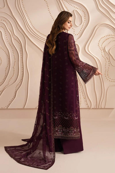 Pure Premium Chiffon Plum Embroidered Dress - WW606
