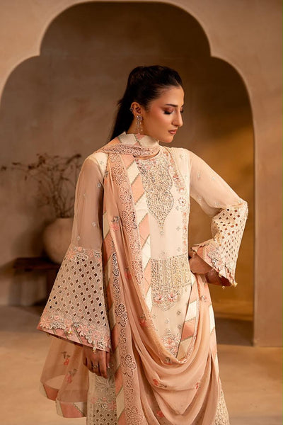 Pure Chiffon Cream & Pink Embroidered Dress - WW607
