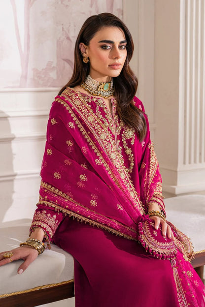 Pure Velvet Pink Embroidered Dress with Hand Bag - VC016