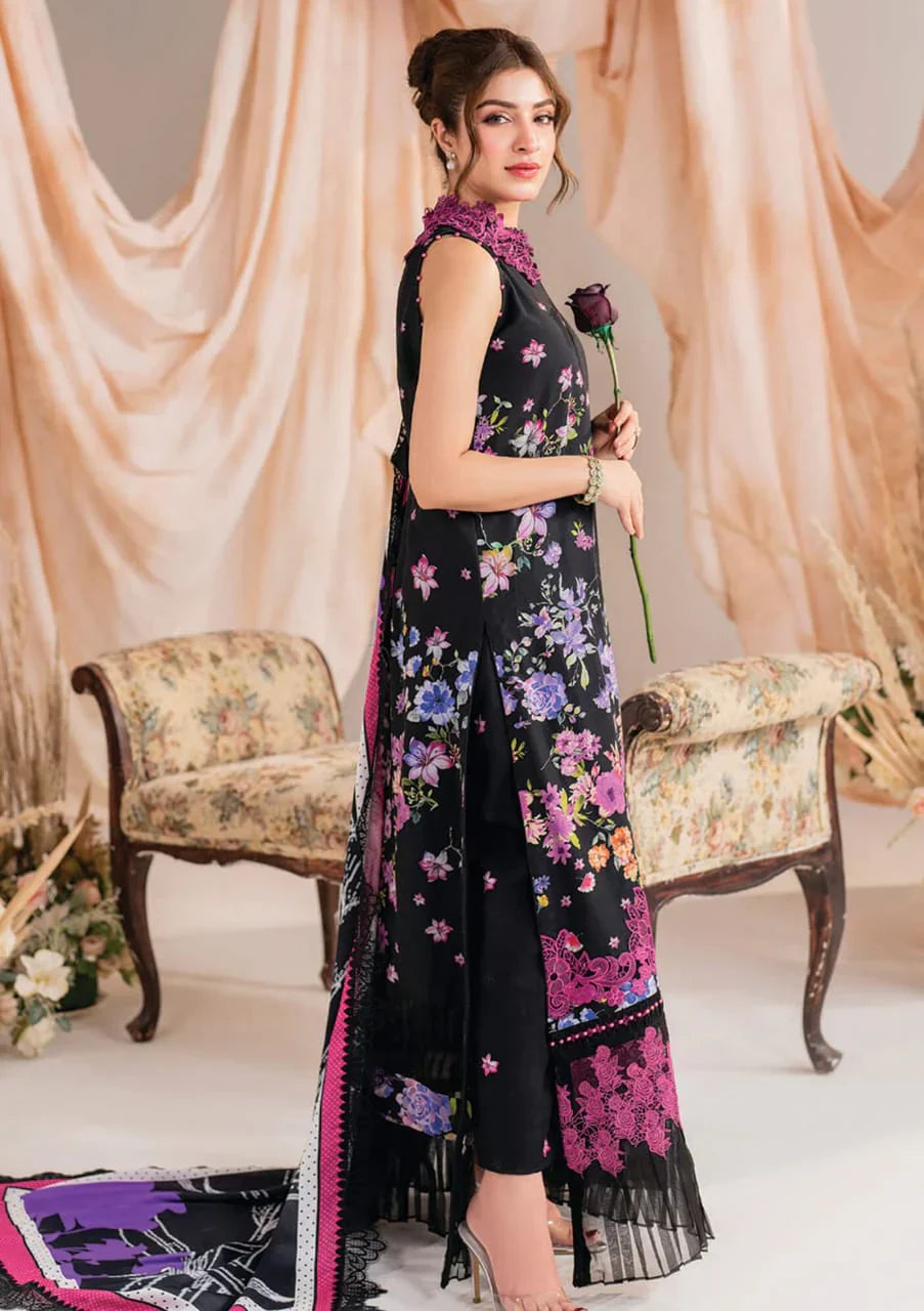 Pure Lawn Black Embroidered Dress - LL224