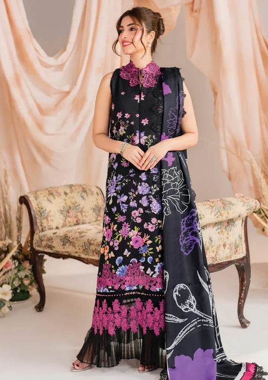 Pure Lawn Black Embroidered Dress - LL224