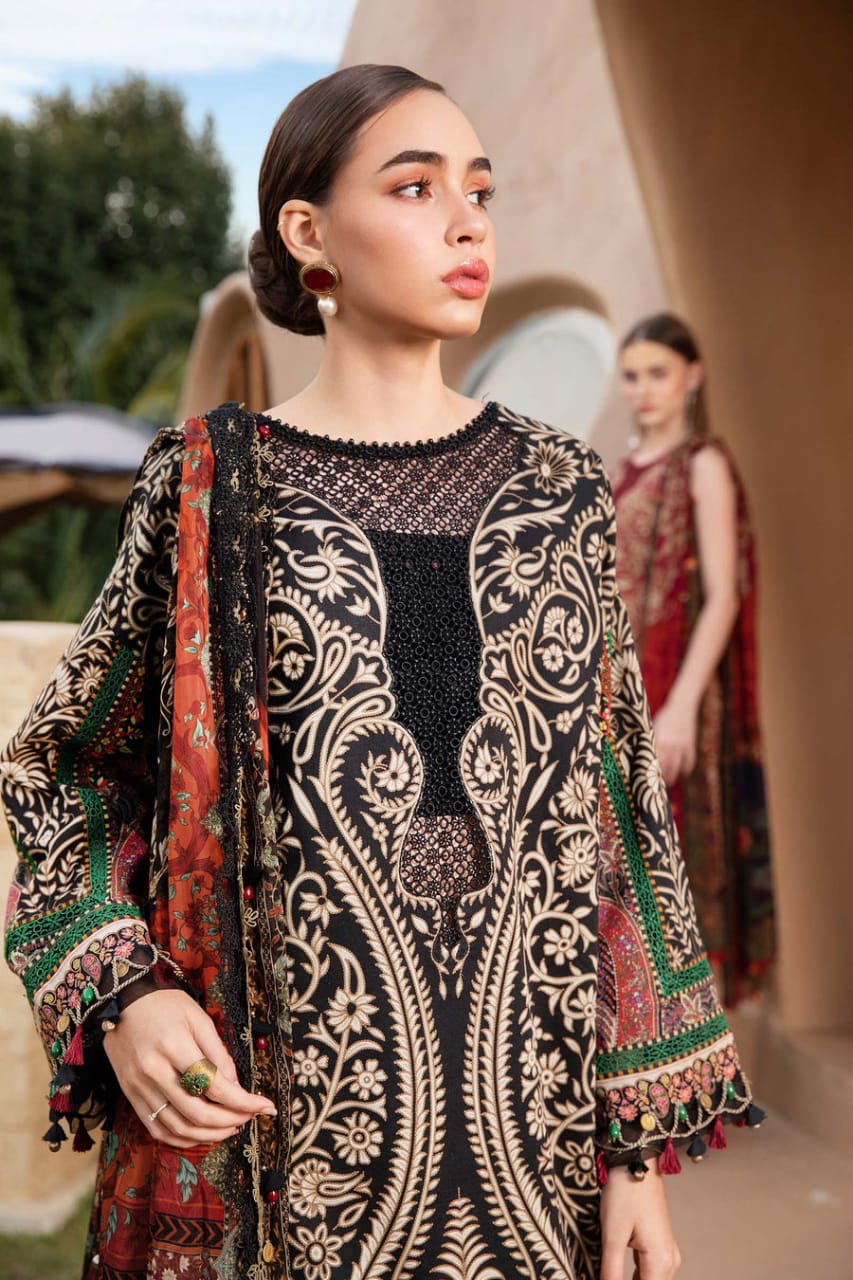 Pure Lawn Black Embroidered Dress - LL222