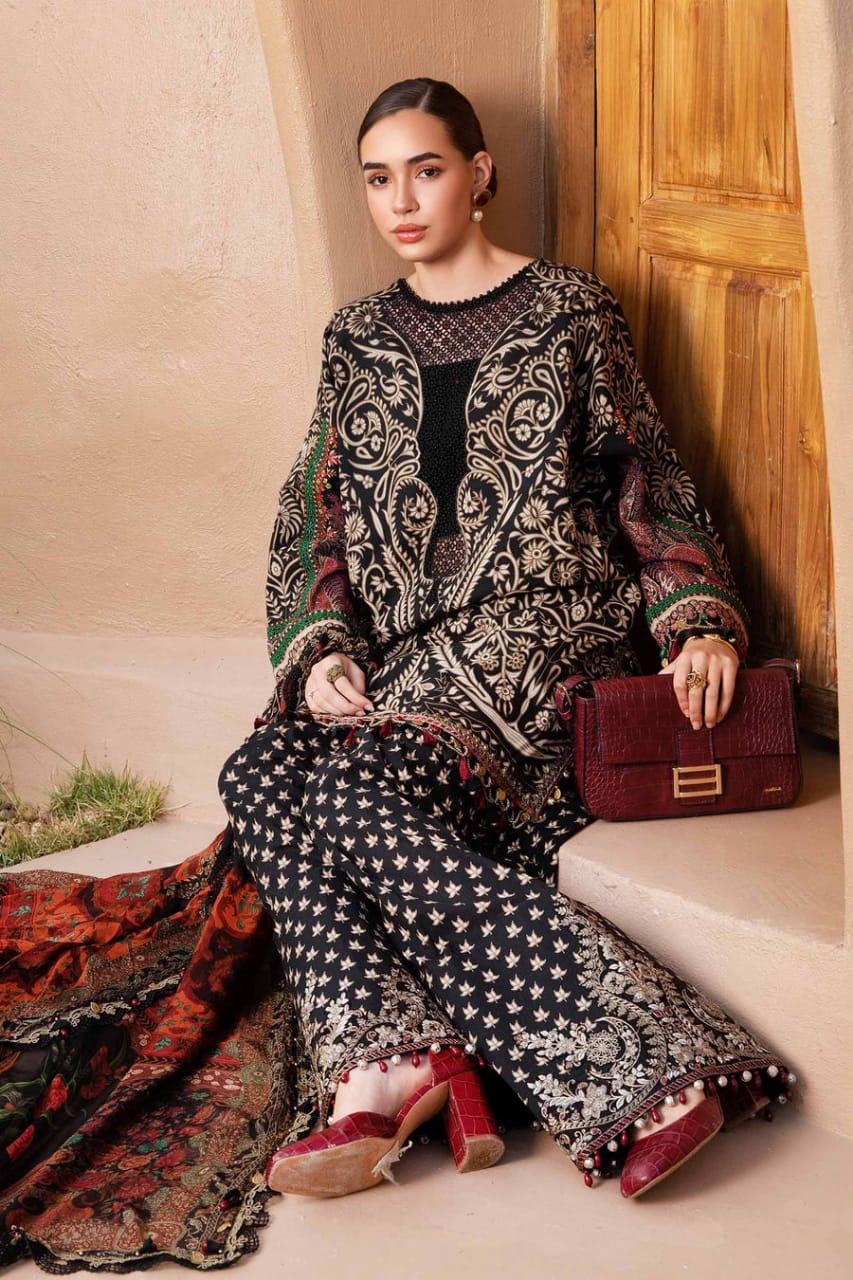 Pure Lawn Black Embroidered Dress - LL222