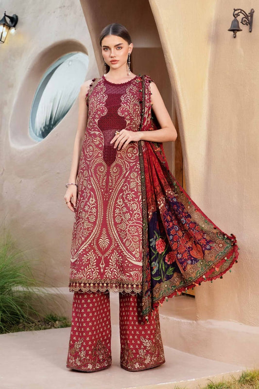 Pure Lawn Mahroon Embroidered Dress - LL223