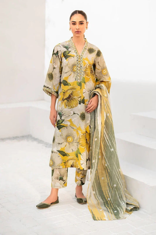 Pure Lawn Yellow Embroidered Dress - LL215