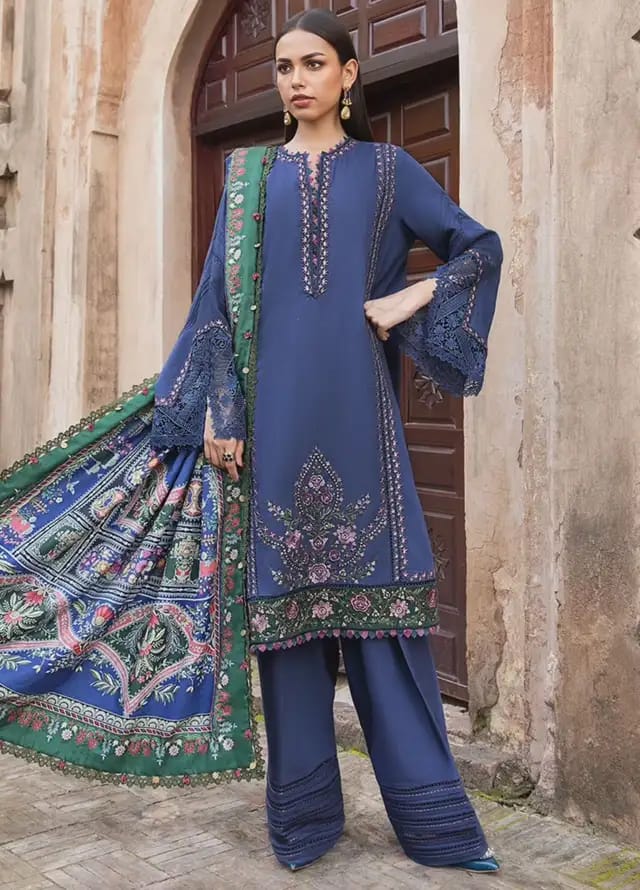 Pure Lawn Blue Embroidered Dress - LL204