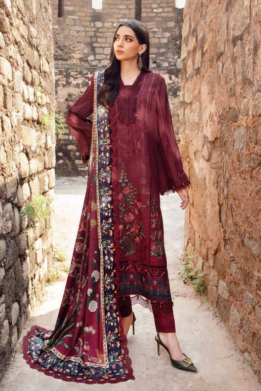 Pure Lawn Mahroon Embroidered Dress - LL205