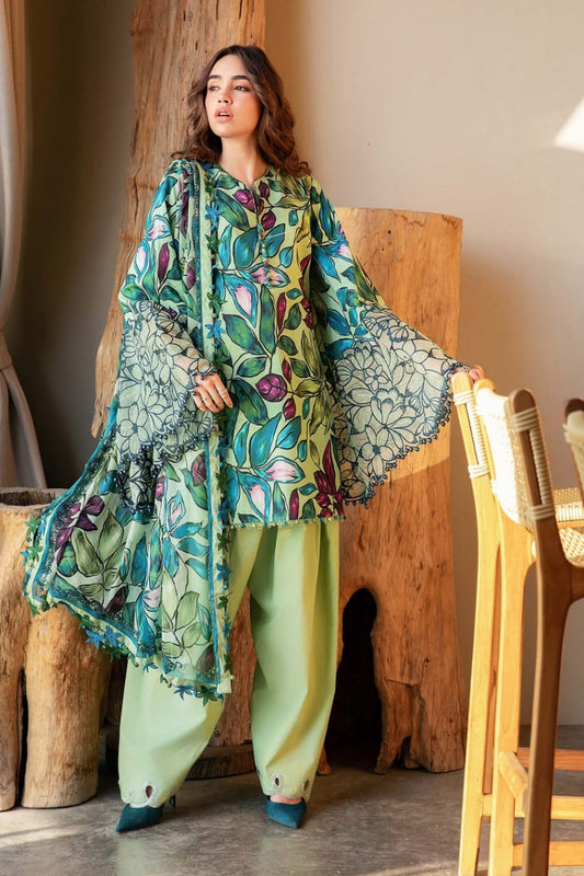 Pure Lawn Green Embroidered Dress - LL230