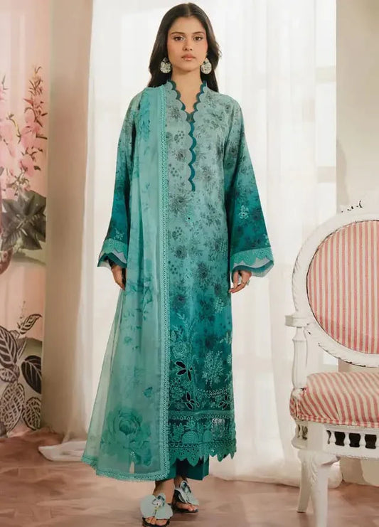 Pure Lawn Aqua Green Embroidered Dress - LL238