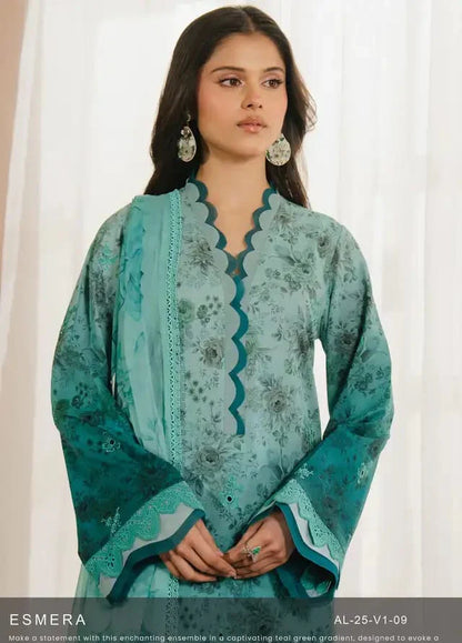Pure Lawn Aqua Green Embroidered Dress - LL238