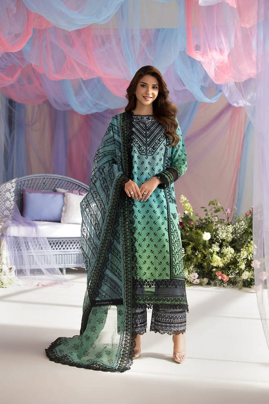 Pure Lawn Green Tie & Die Embroidered Dress - LL242