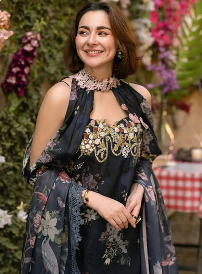 Pure Lawn Black Embroidered Dress - LL257