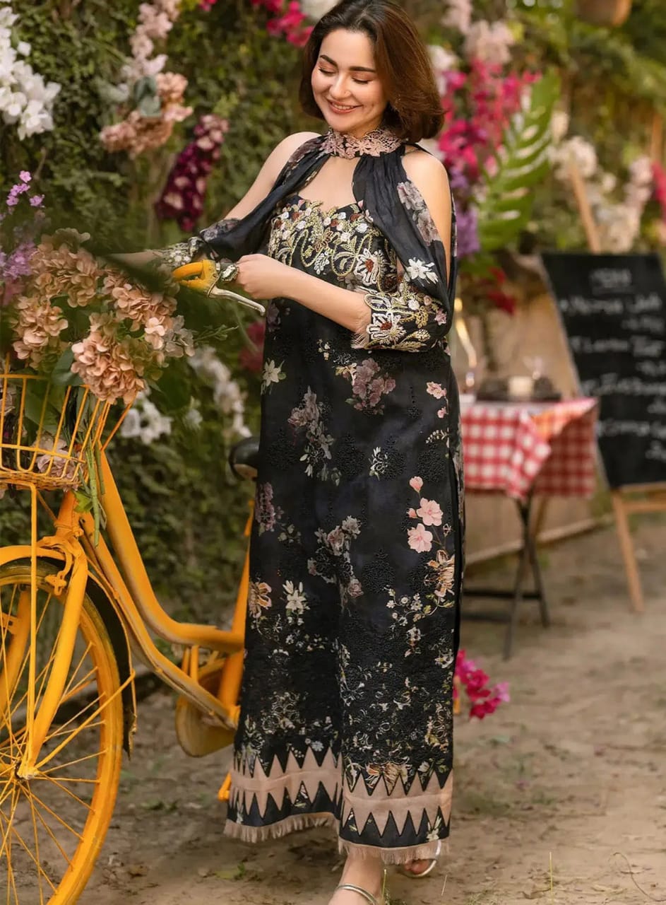 Pure Lawn Black Embroidered Dress - LL257