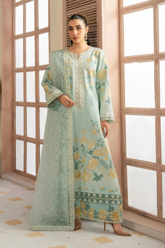 Pure Lawn Pista Green Embroidered Dress - LL258