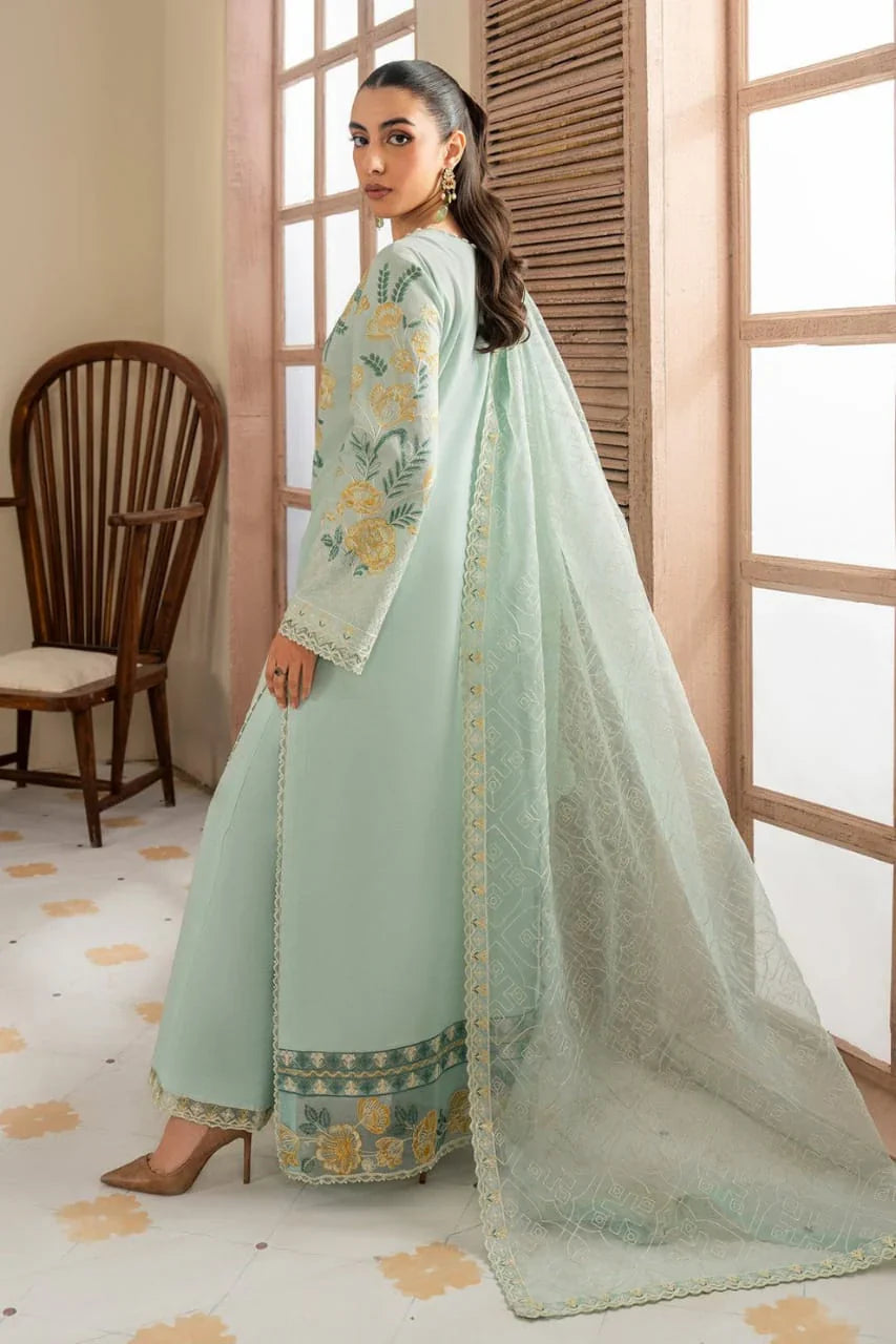 Pure Lawn Pista Green Embroidered Dress - LL258