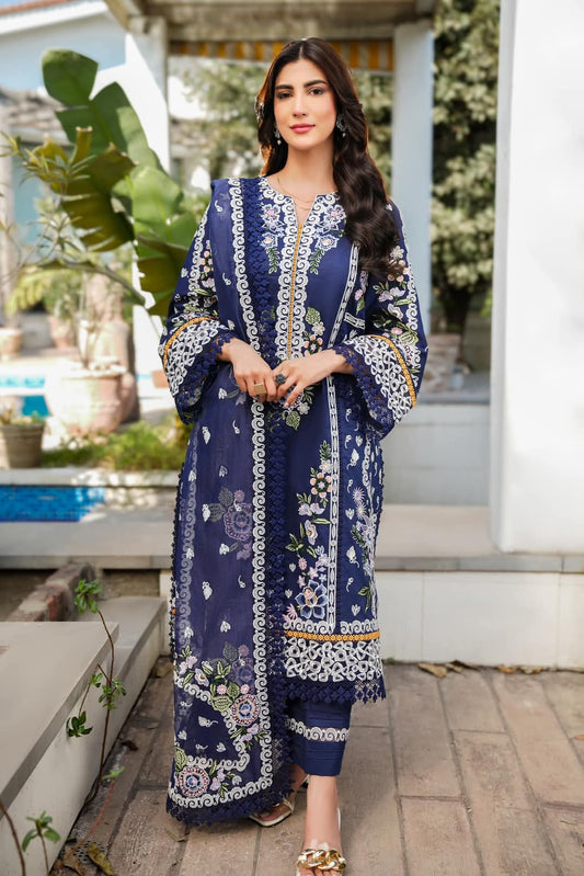 Pure Lawn Blue Embroidered Dress - LL246