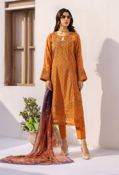 Pure Lawn Rust Embroidered Dress - LL245